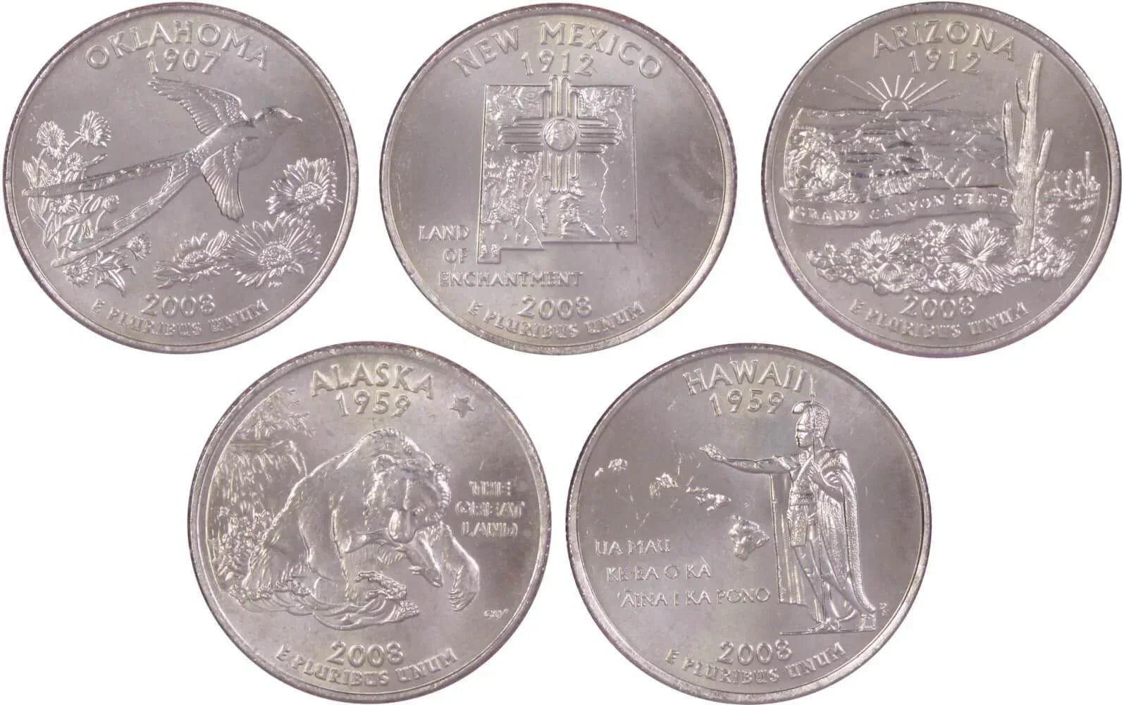 2008 P State Quarter 5 Coin Set BU Uncirculated Mint State 25c Collectible