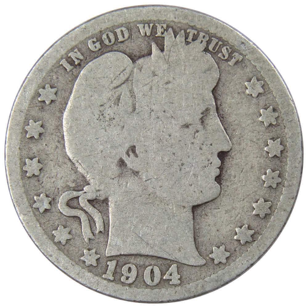 1904 Barber Quarter AG About Good 90% Silver 25c US Type Coin Collectible