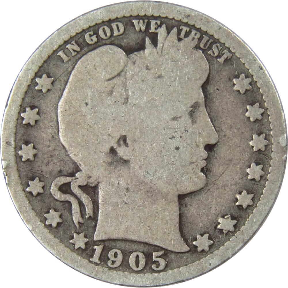 1905 Barber Quarter AG About Good 90% Silver 25c US Type Coin Collectible