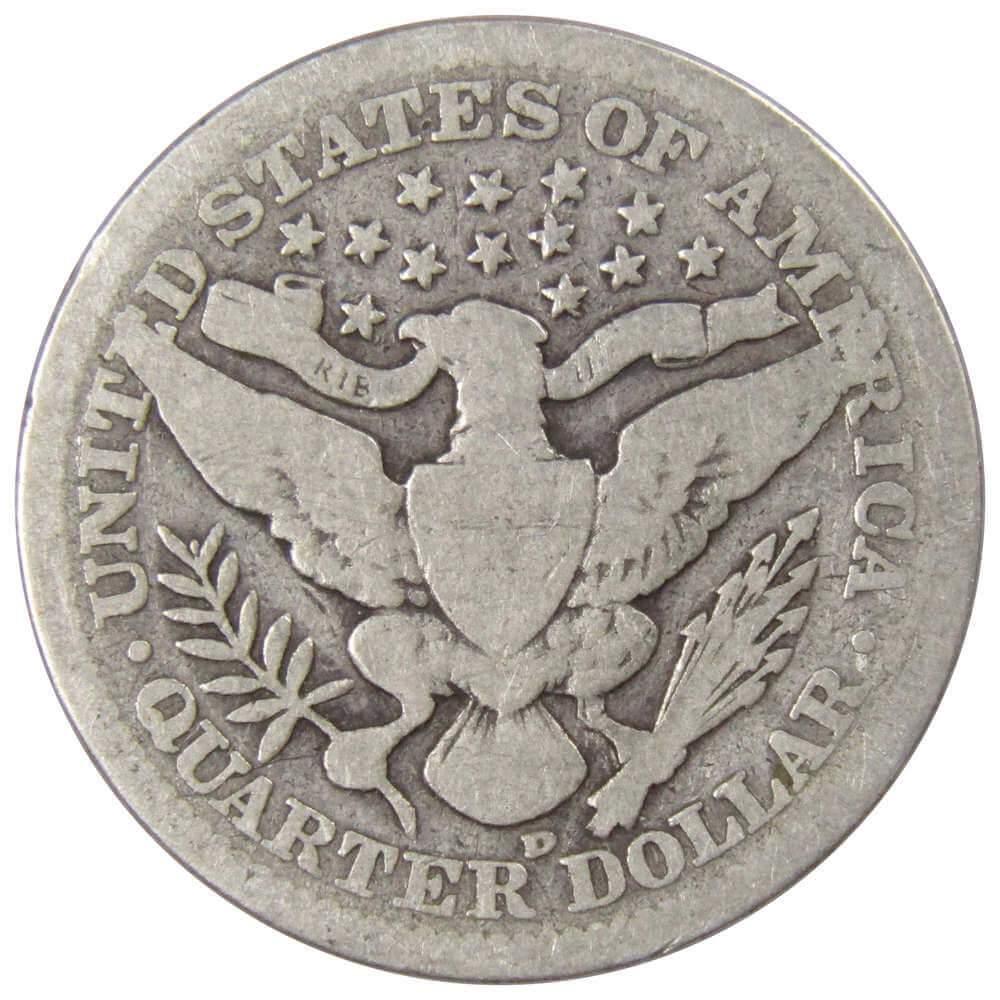 1908 D Barber Quarter AG About Good 90% Silver 25c US Type Coin Collectible