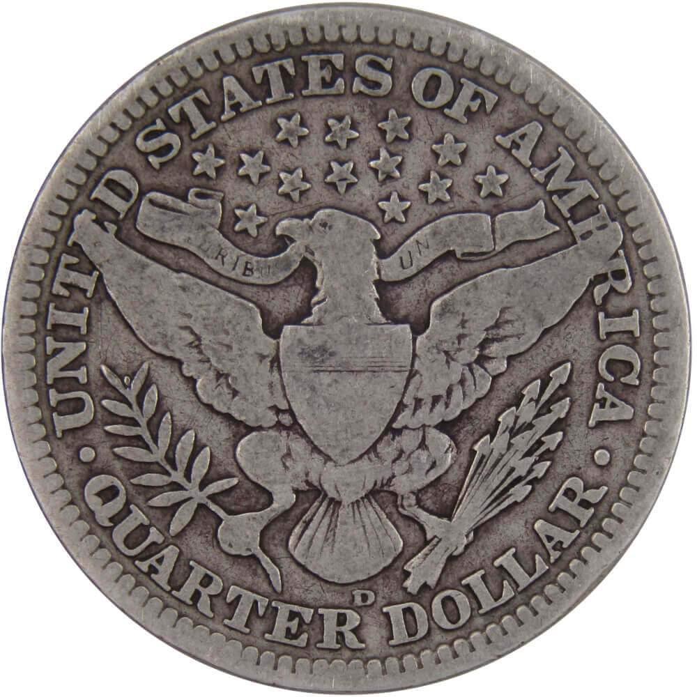 1909 D Barber Quarter AG About Good 90% Silver 25c US Type Coin Collectible