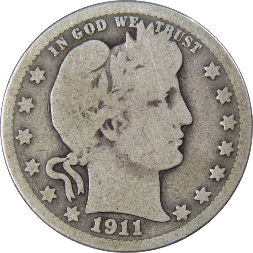 1911 D Barber Quarter G Good 90% Silver 25c US Type Coin Collectible