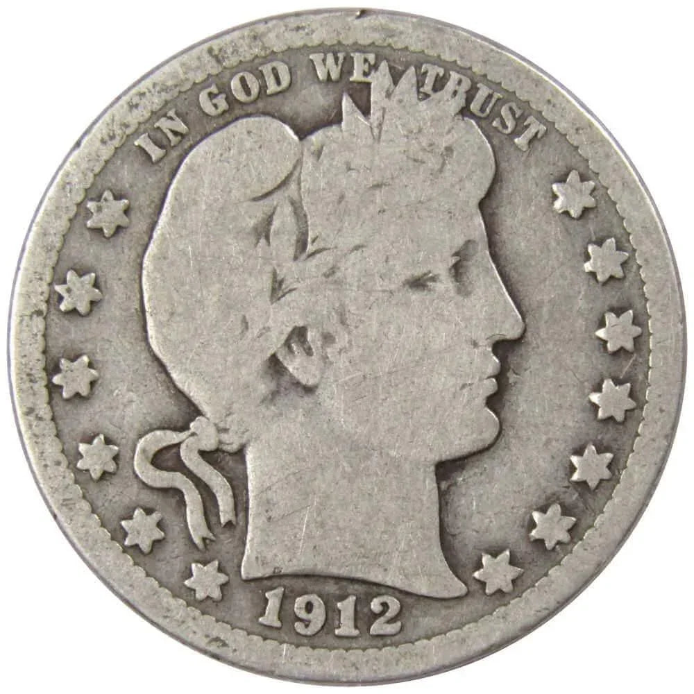 1912 Barber Quarter G Good 90% Silver 25c US Type Coin Collectible