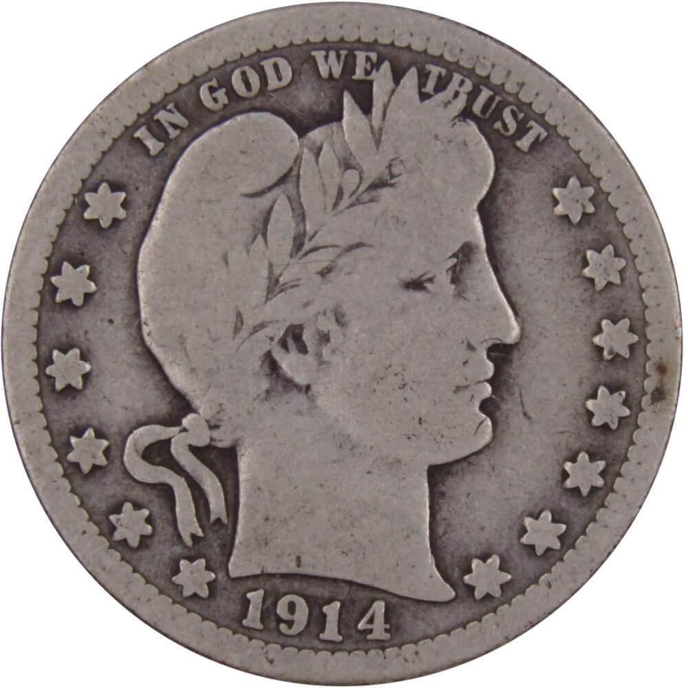 1914 Barber Quarter VG Very Good 90% Silver 25c US Type Coin Collectible