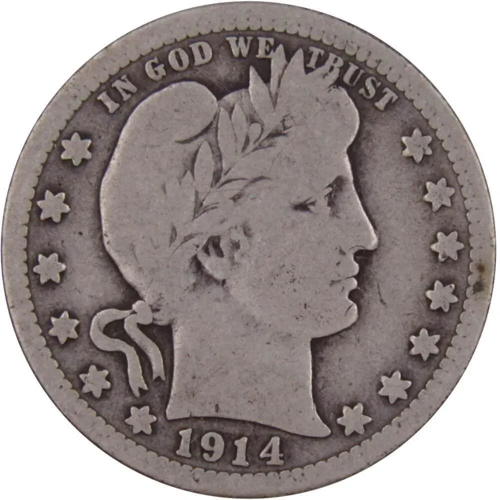 1914 Barber Quarter VG Very Good 90% Silver 25c US Type Coin Collectible