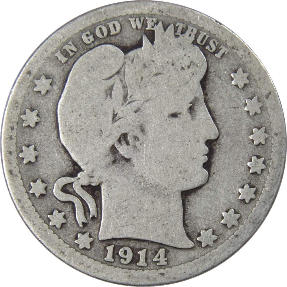 1914 Barber Quarter AG About Good 90% Silver 25c US Type Coin Collectible