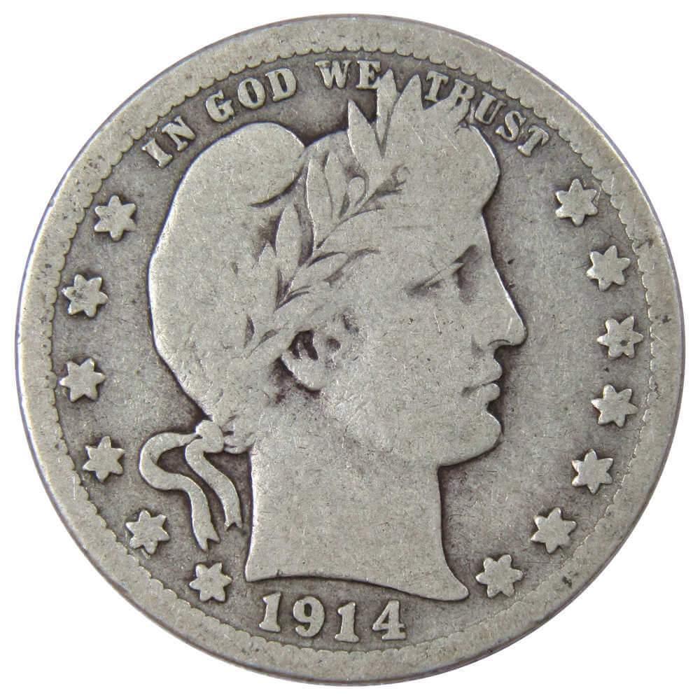 1914 D Barber Quarter G Good 90% Silver 25c US Type Coin Collectible