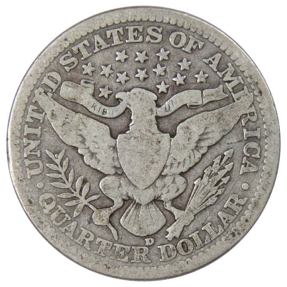 1914 D Barber Quarter G Good 90% Silver 25c US Type Coin Collectible