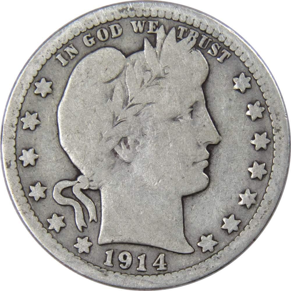 1914 D Barber Quarter AG About Good 90% Silver 25c US Type Coin Collectible