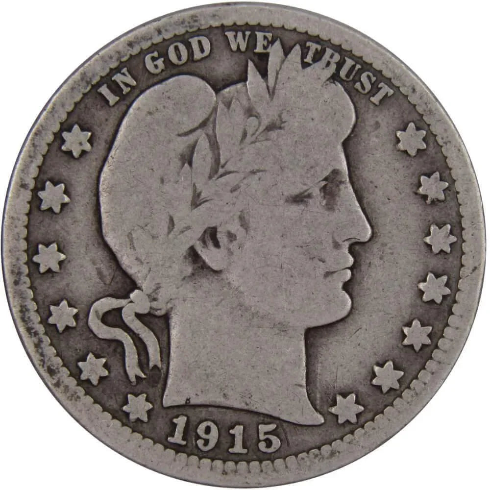 1915 Barber Quarter G Good 90% Silver 25c US Type Coin Collectible
