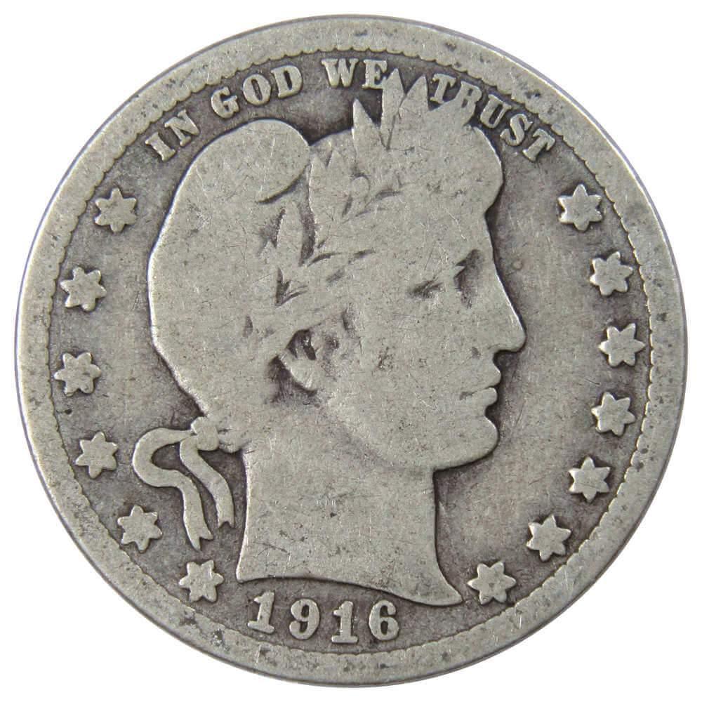 1916 D Barber Quarter G Good 90% Silver 25c US Type Coin Collectible