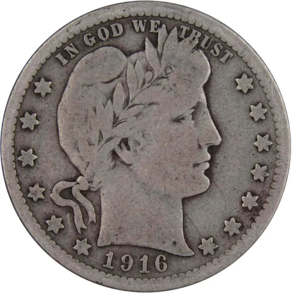 1916 D Barber Quarter VG Very Good 90% Silver 25c US Type Coin Collectible
