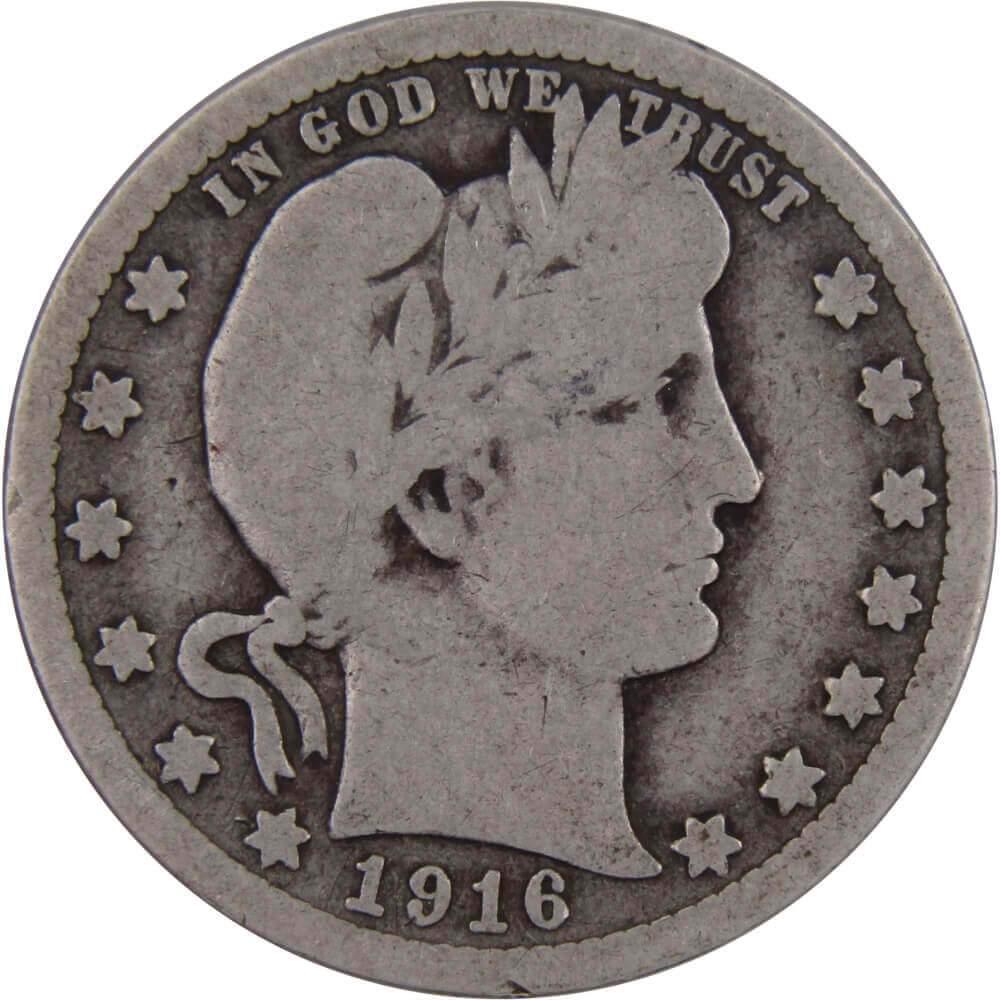 1916 D Barber Quarter AG About Good 90% Silver 25c US Type Coin Collectible