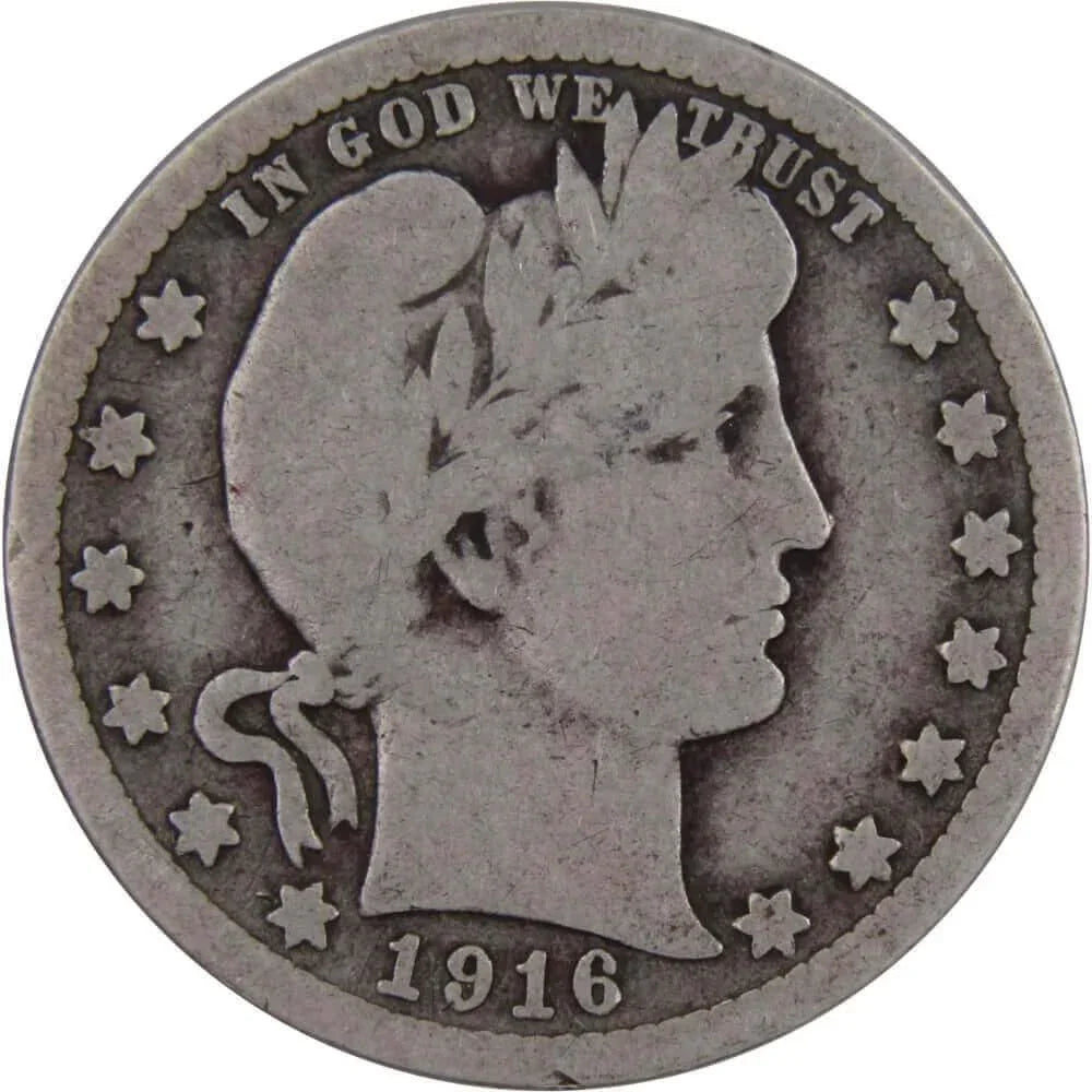 1916 D Barber Quarter AG About Good 90% Silver 25c US Type Coin Collectible