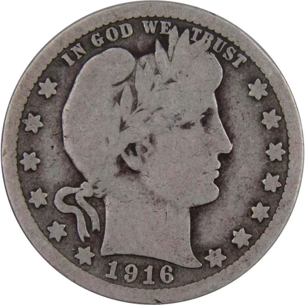 1916 D Barber Quarter AG About Good 90% Silver 25c US Type Coin Collectible
