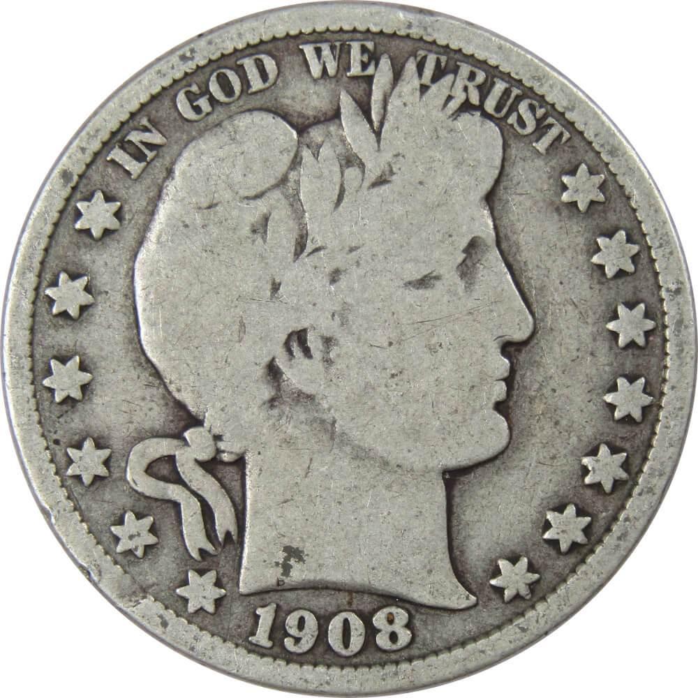 1908 D Barber Half Dollar G Good 90% Silver 50c US Type Coin Collectible