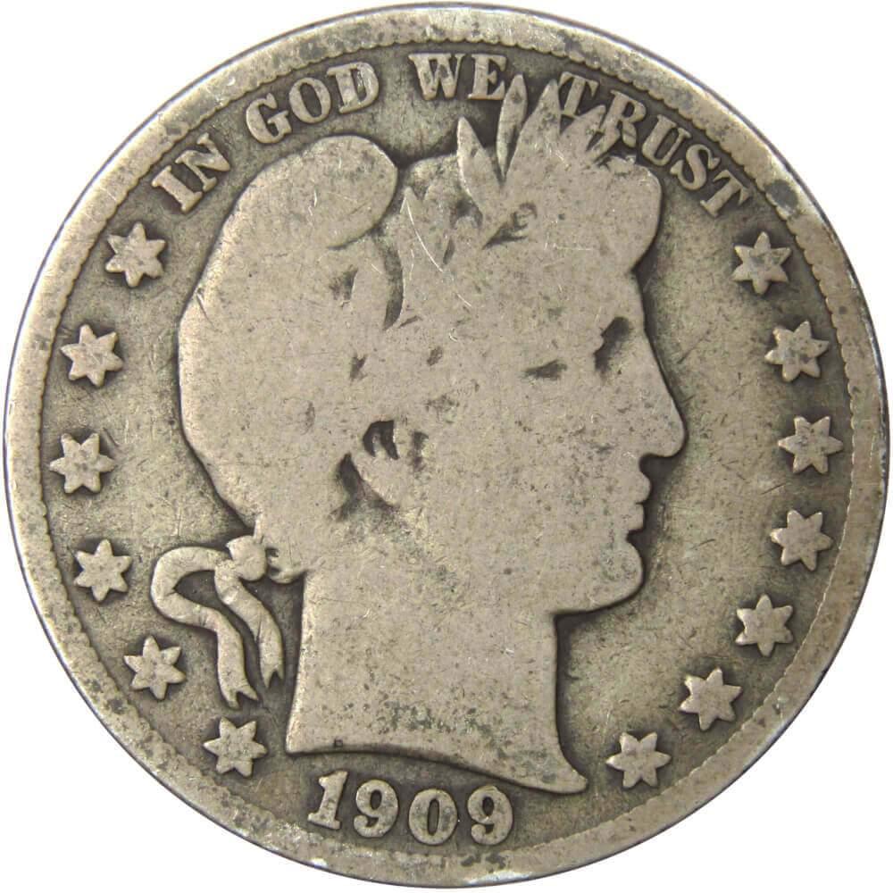 1909 S Barber Half Dollar VG Very Good 90% Silver 50c US Type Coin Collectible