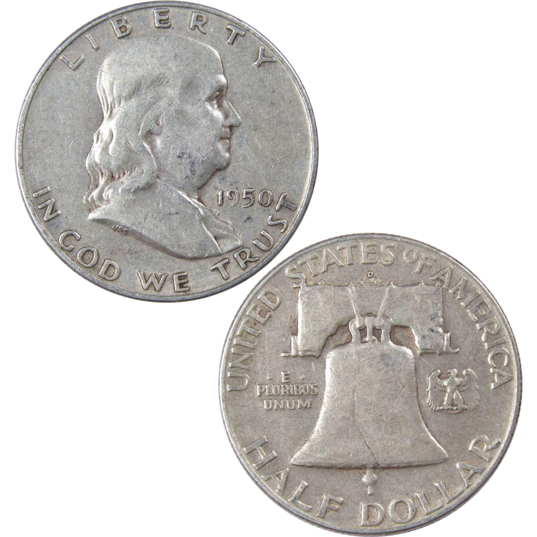 1950 D Franklin Half Dollar VF Very Fine 90% Silver 50c US Coin Collectible