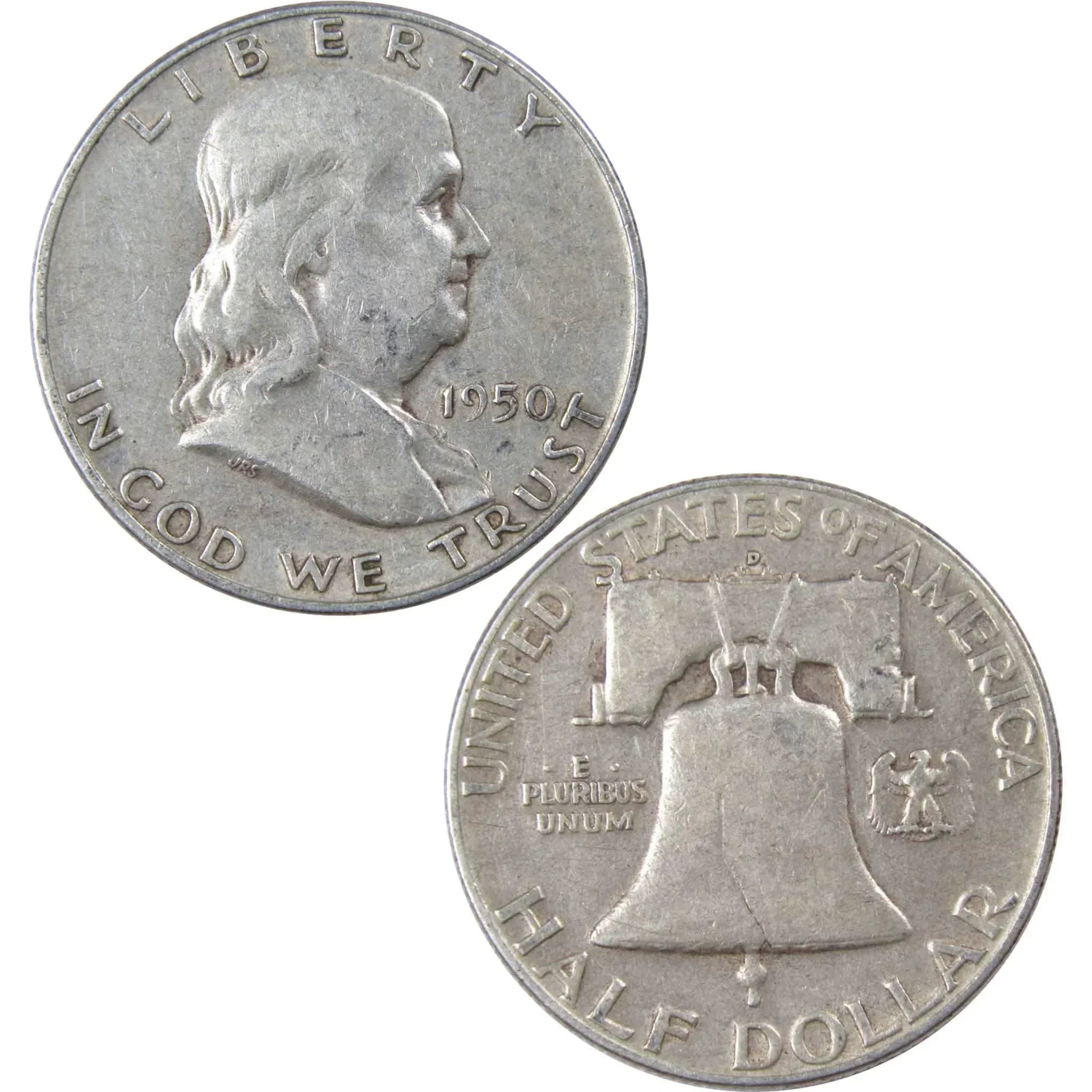 1950 D Franklin Half Dollar VF Very Fine 90% Silver 50c US Coin Collectible