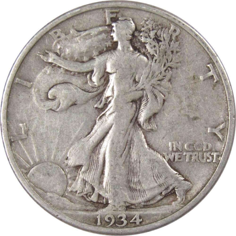 1934 S Liberty Walking Half Dollar F Fine 90 Silver 50c US Coin