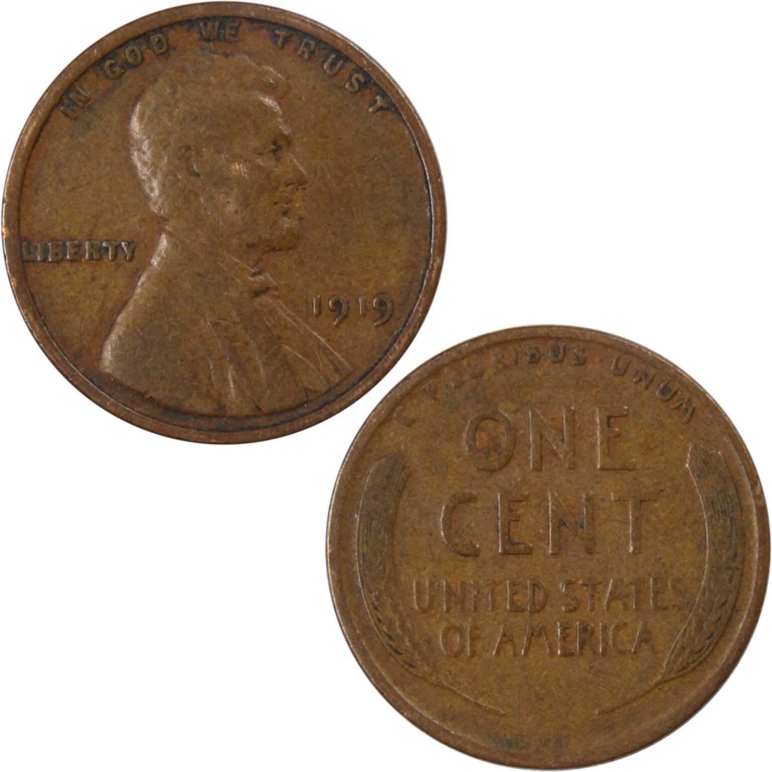 1919 Lincoln Wheat Cent F Fine Bronze Penny 1c Coin Collectible