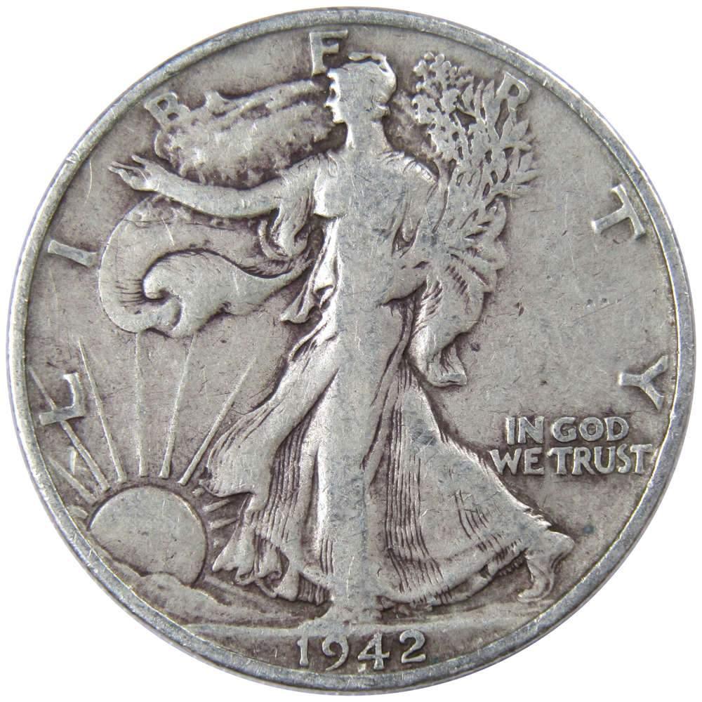 1942 S Liberty Walking Half Dollar F Fine 90% Silver 50c US Coin Collectible