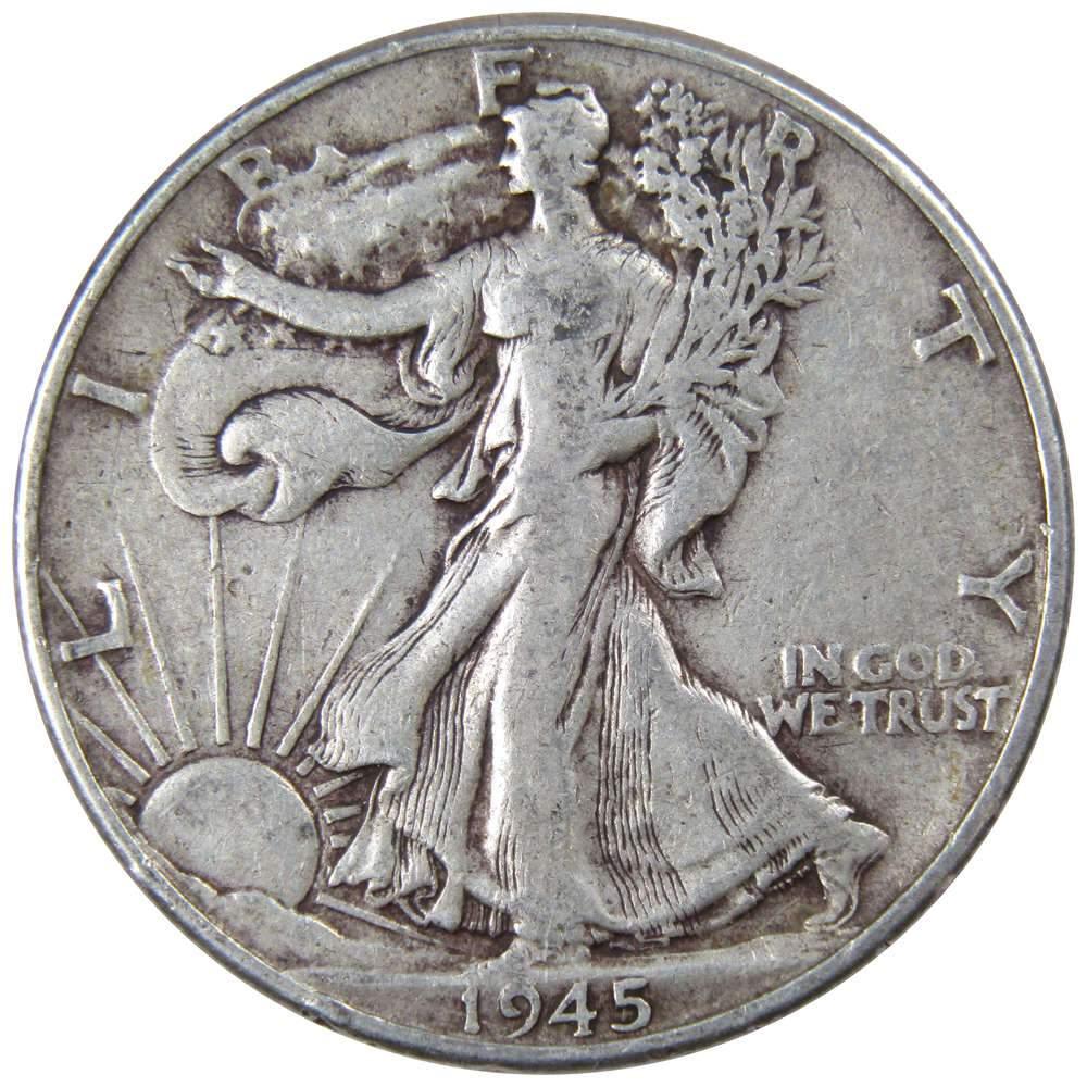 1945 Liberty Walking Half Dollar F Fine 90% Silver 50c US Coin Collectible