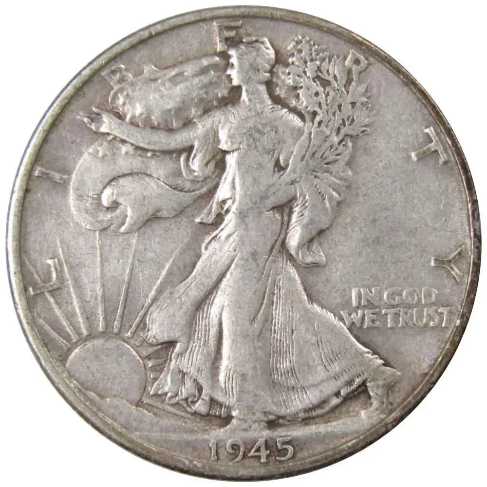 1945 S Liberty Walking Half Dollar F Fine 90% Silver 50c US Coin Collectible