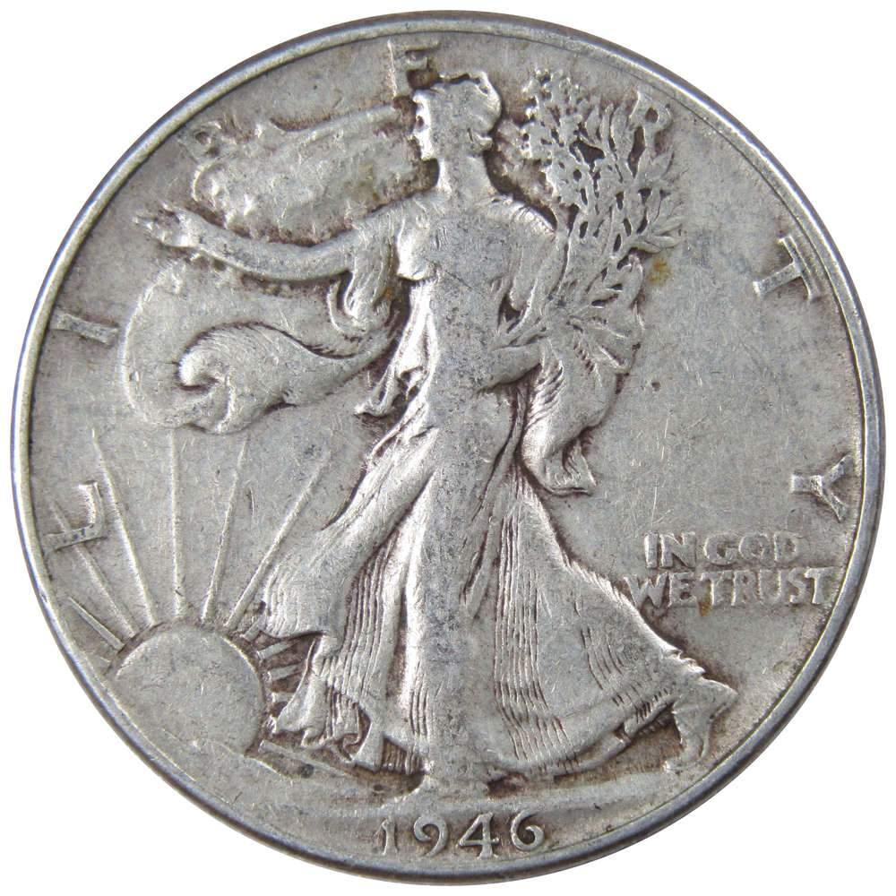 1946 Liberty Walking Half Dollar F Fine 90% Silver 50c US Coin Collectible
