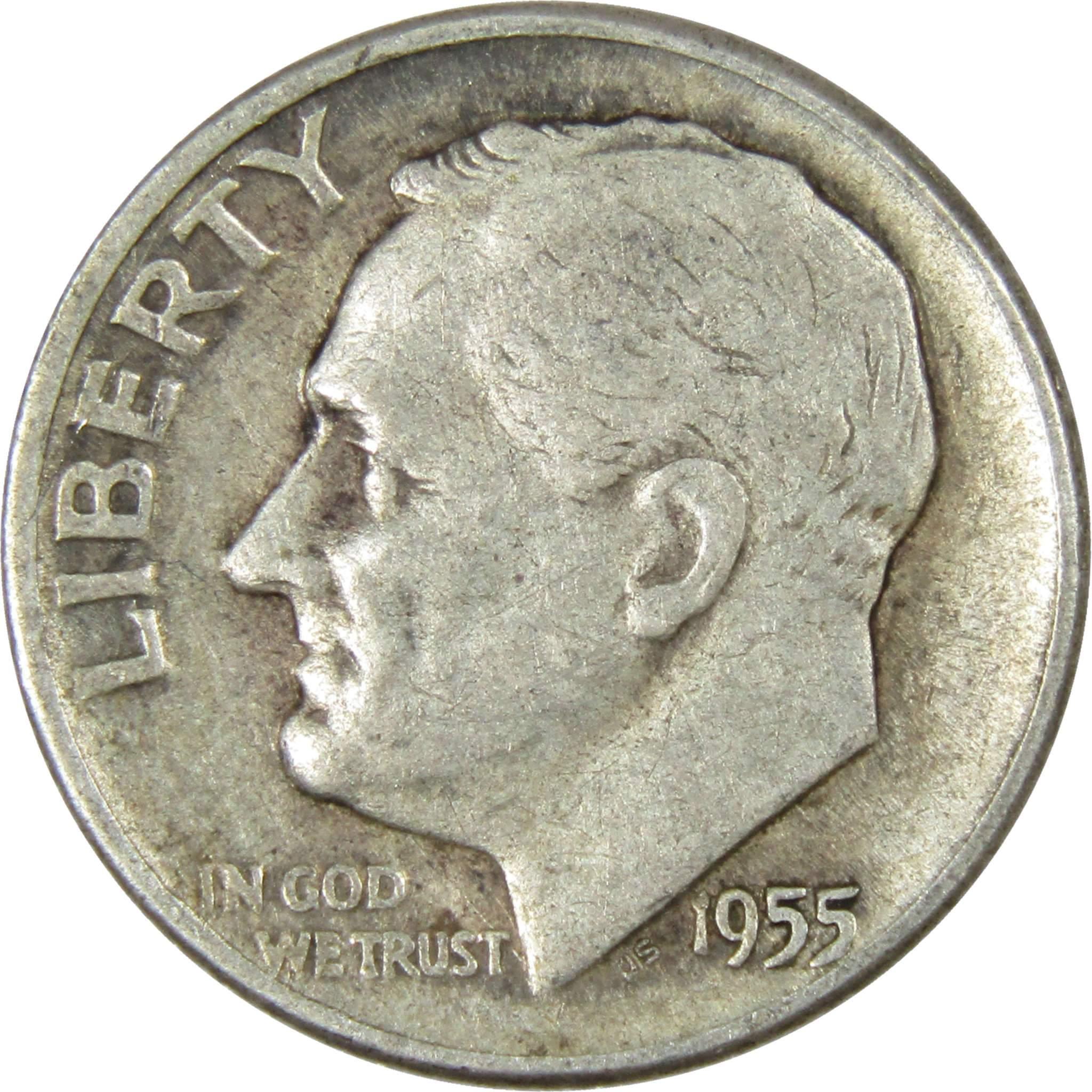 1955 Roosevelt Dime AG About Good 90% Silver 10c US Coin Collectible