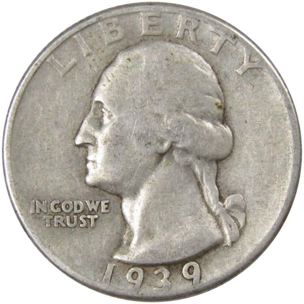 1939 Washington Quarter F Fine 90% Silver 25c US Coin Collectible
