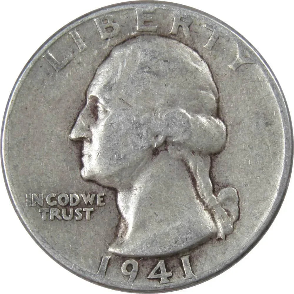 1941 Washington Quarter F Fine 90% Silver 25c US Coin Collectible