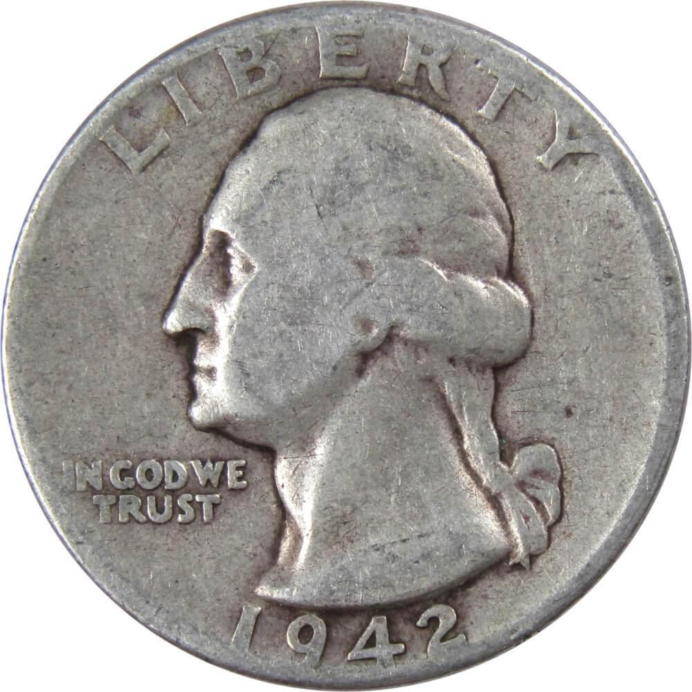 1942 Washington Quarter G Good 90% Silver 25c US Coin Collectible