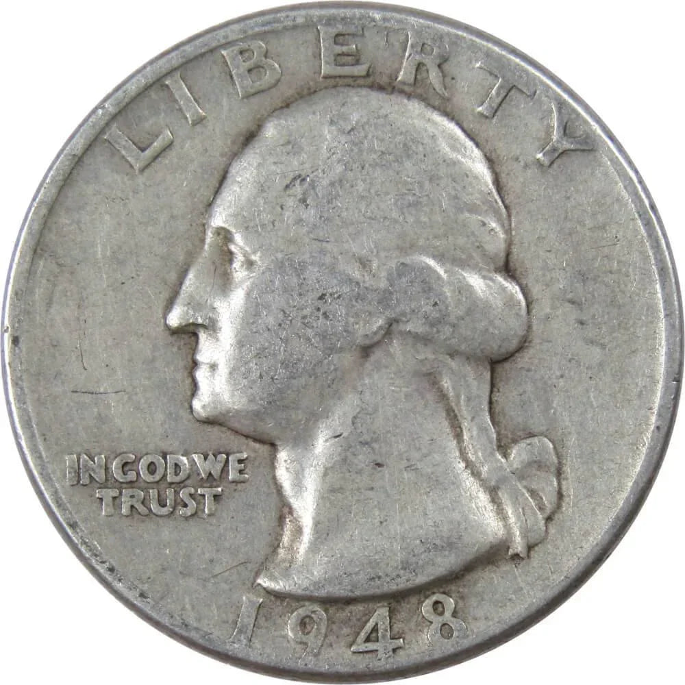 1948 D Washington Quarter F Fine 90% Silver 25c US Coin Collectible
