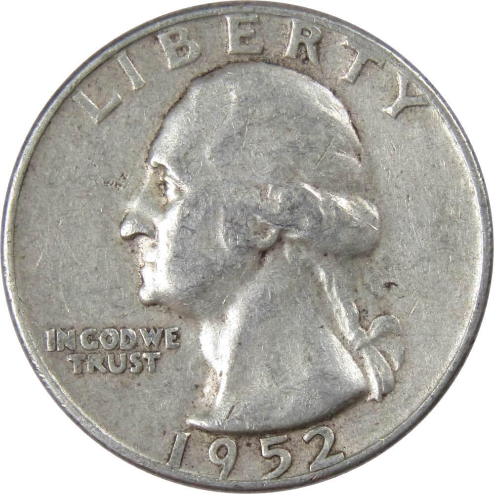 1952 Washington Quarter F Fine 90% Silver 25c US Coin Collectible