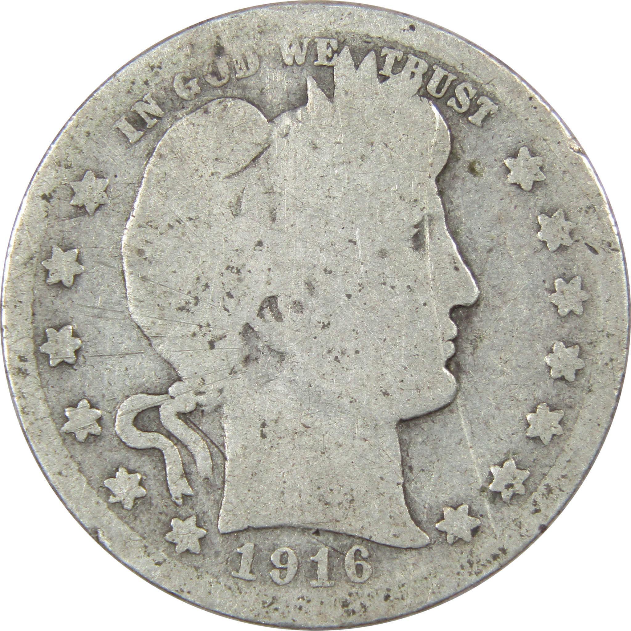 1916 Barber Quarter AG About Good 90% Silver 25c US Type Coin Collectible