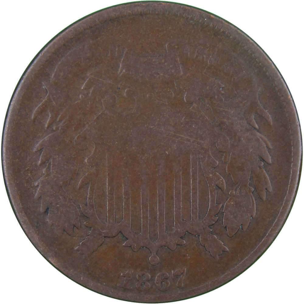 1867 Two Cent Piece AG About Good Bronze 2c US Type Coin Collectible