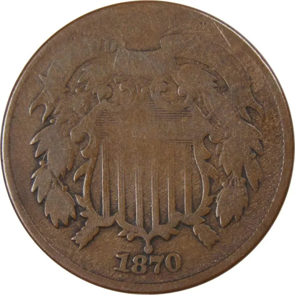 1870 Two Cent Piece G Good Bronze 2c US Type Coin Collectible