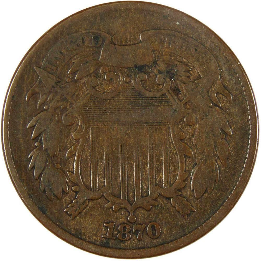 1870 Two Cent Piece VG Very Good Bronze 2c US Type Coin Collectible