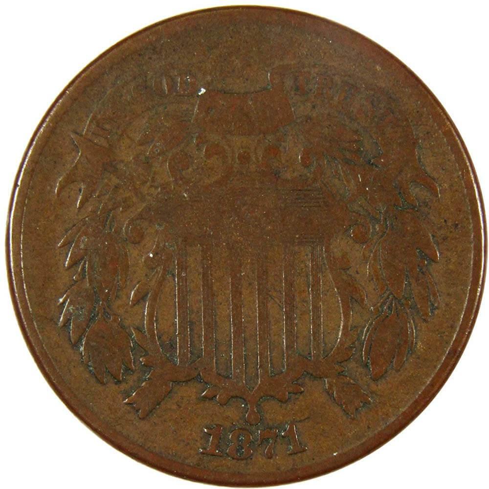 1871 Two Cent Piece VG Very Good Bronze 2c US Type Coin Collectible