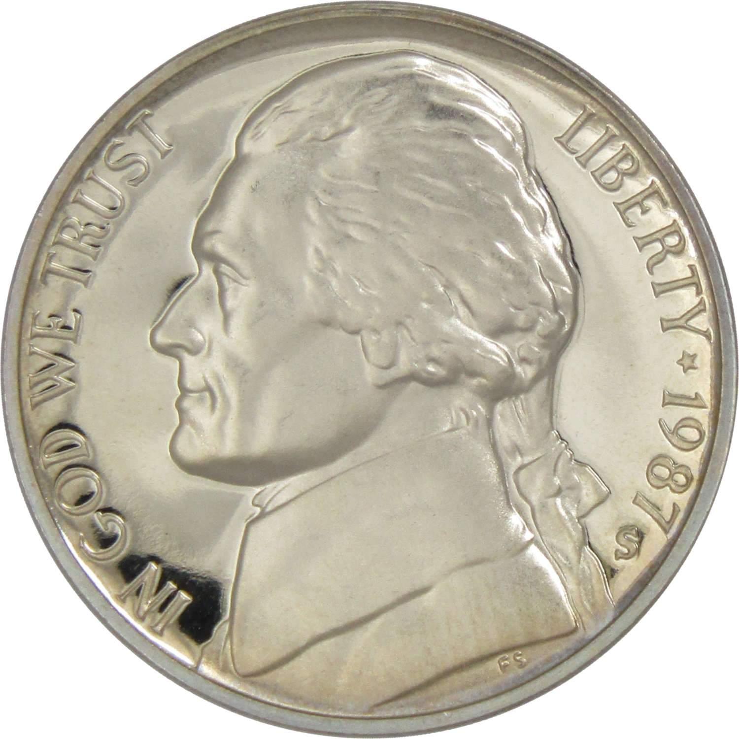 1987 S Jefferson Nickel 5 Cent Piece Choice Proof 5c US Coin Collectible