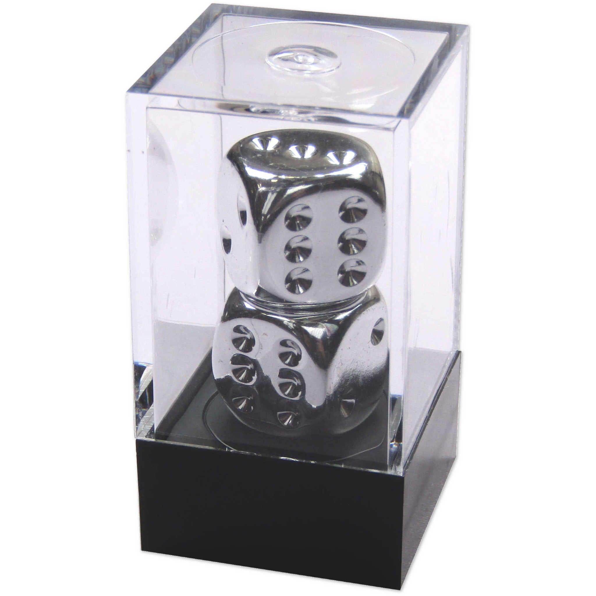 Pair of Chessex Silver Metallic Plated 16mm d6 Six Sided Dice Block CHX 29007