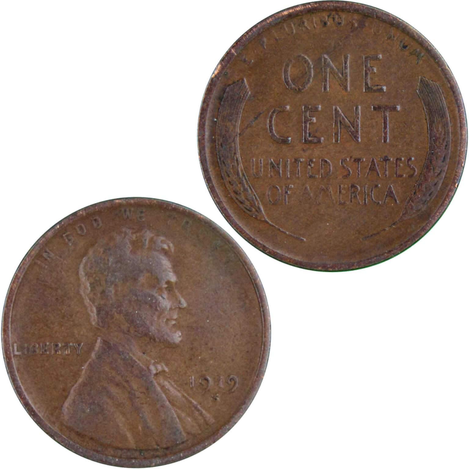 1919 S Lincoln Wheat Cent VF Very Fine Bronze Penny 1c Coin Collectible