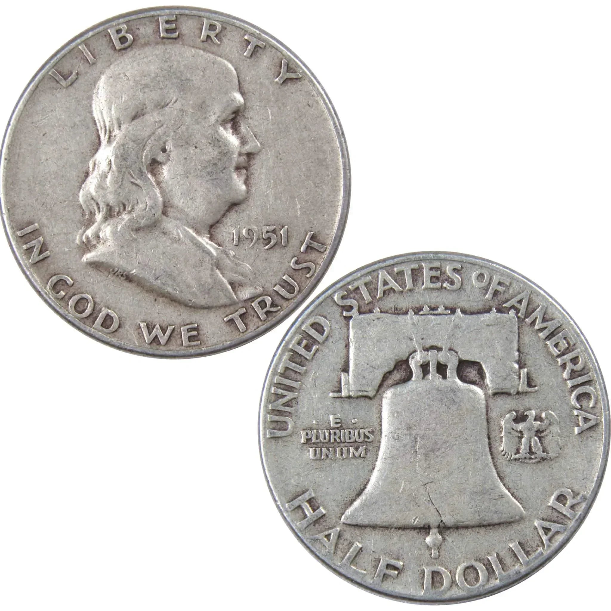 1951 Franklin Half Dollar F Fine 90% Silver 50c US Coin Collectible
