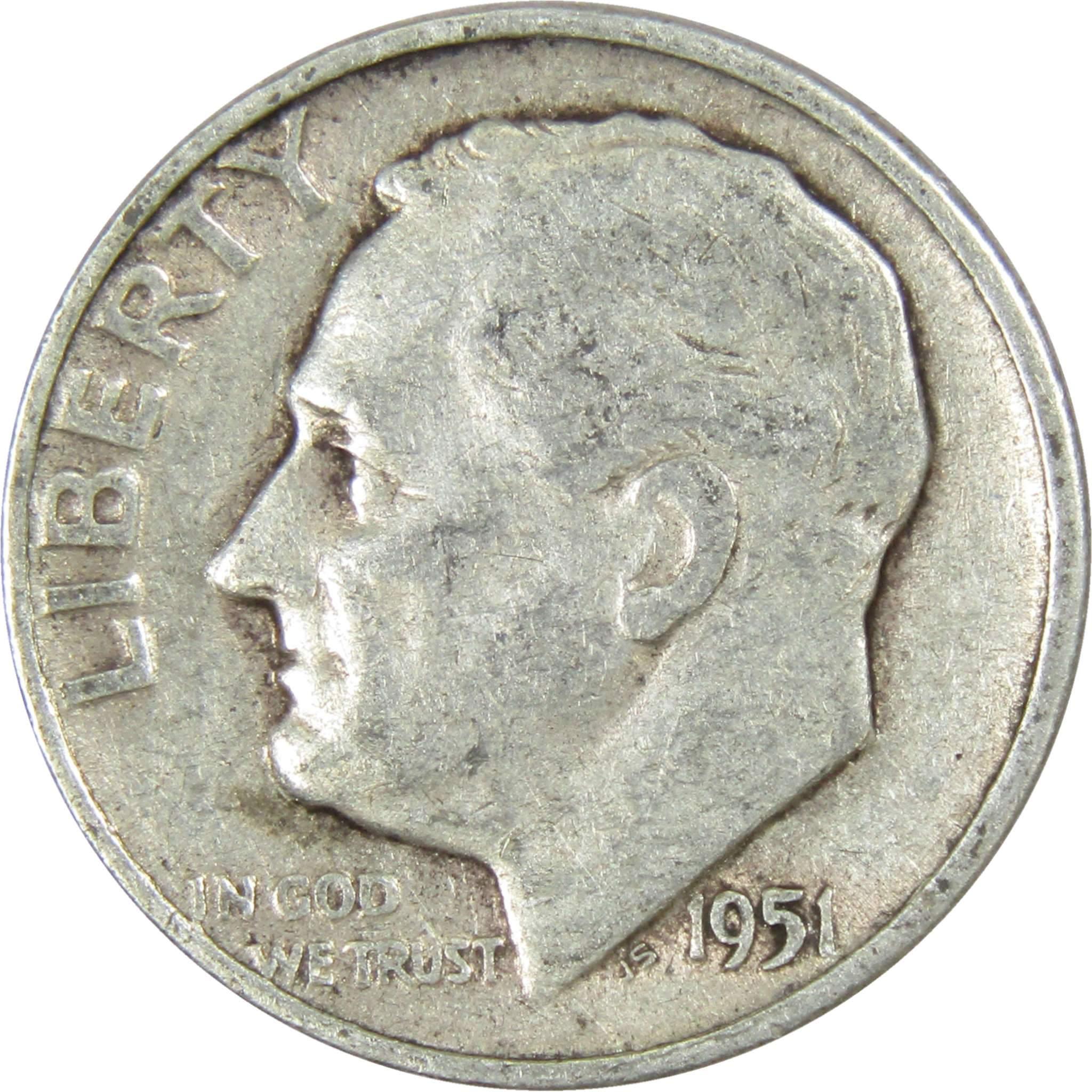 1951 Roosevelt Dime AG About Good 90% Silver 10c US Coin Collectible