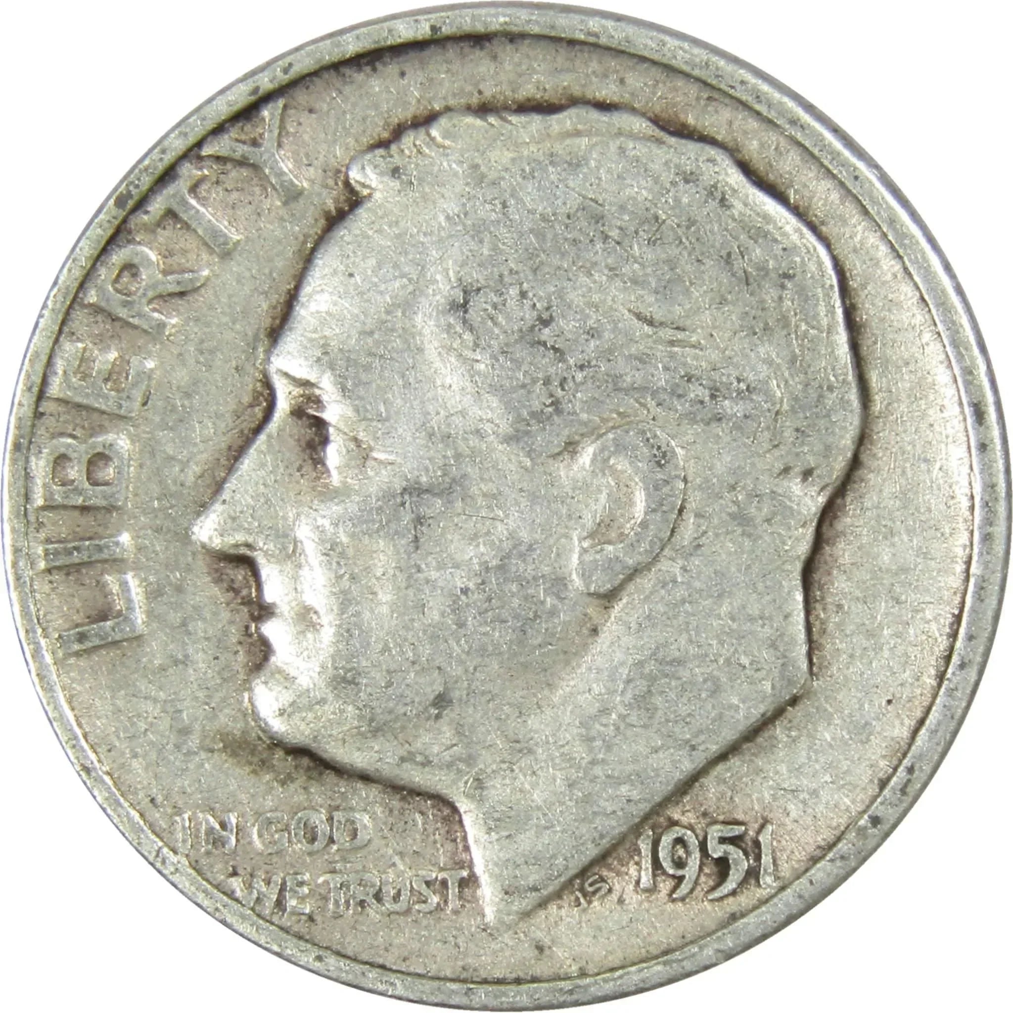 1951 Roosevelt Dime AG About Good 90% Silver 10c US Coin Collectible
