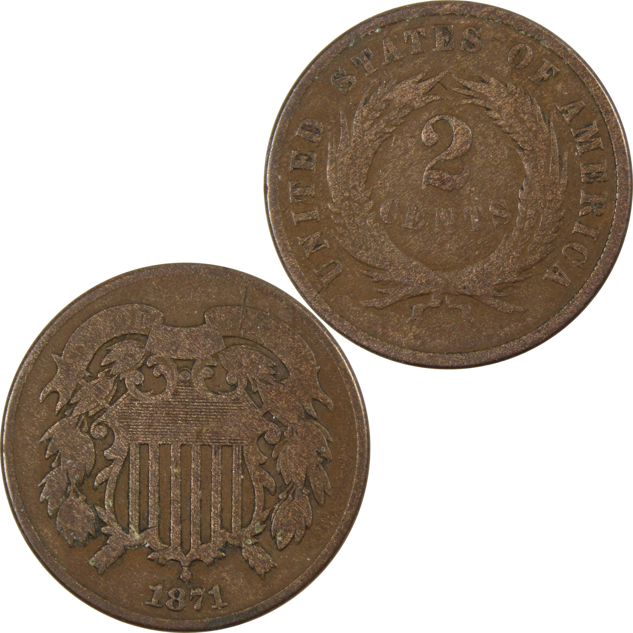 1871 Two Cent Piece G Good 2c US Type Coin SKU:I4447