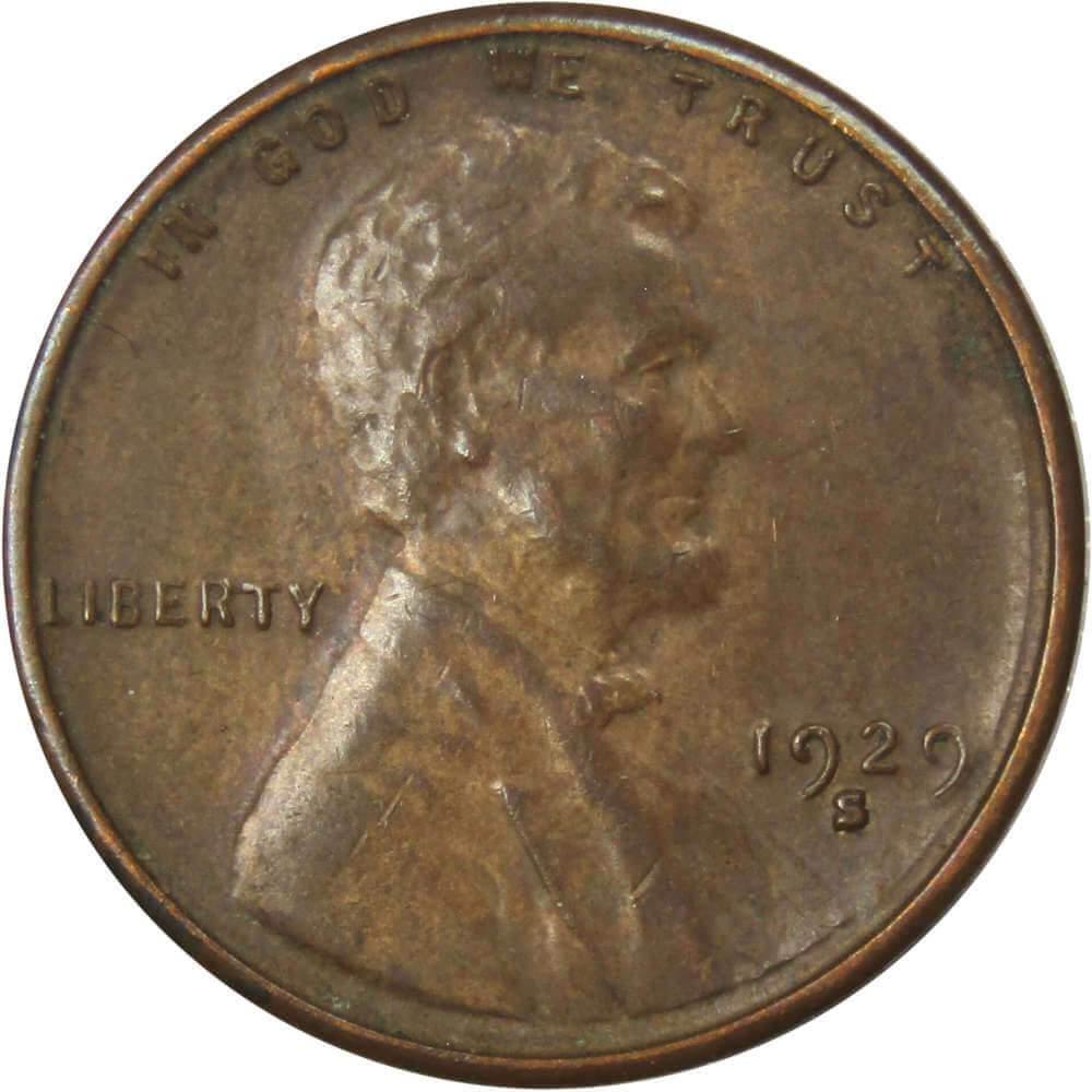 1929 S Lincoln Wheat Cent AU About Uncirculated Bronze Penny 1c Coin Collectible