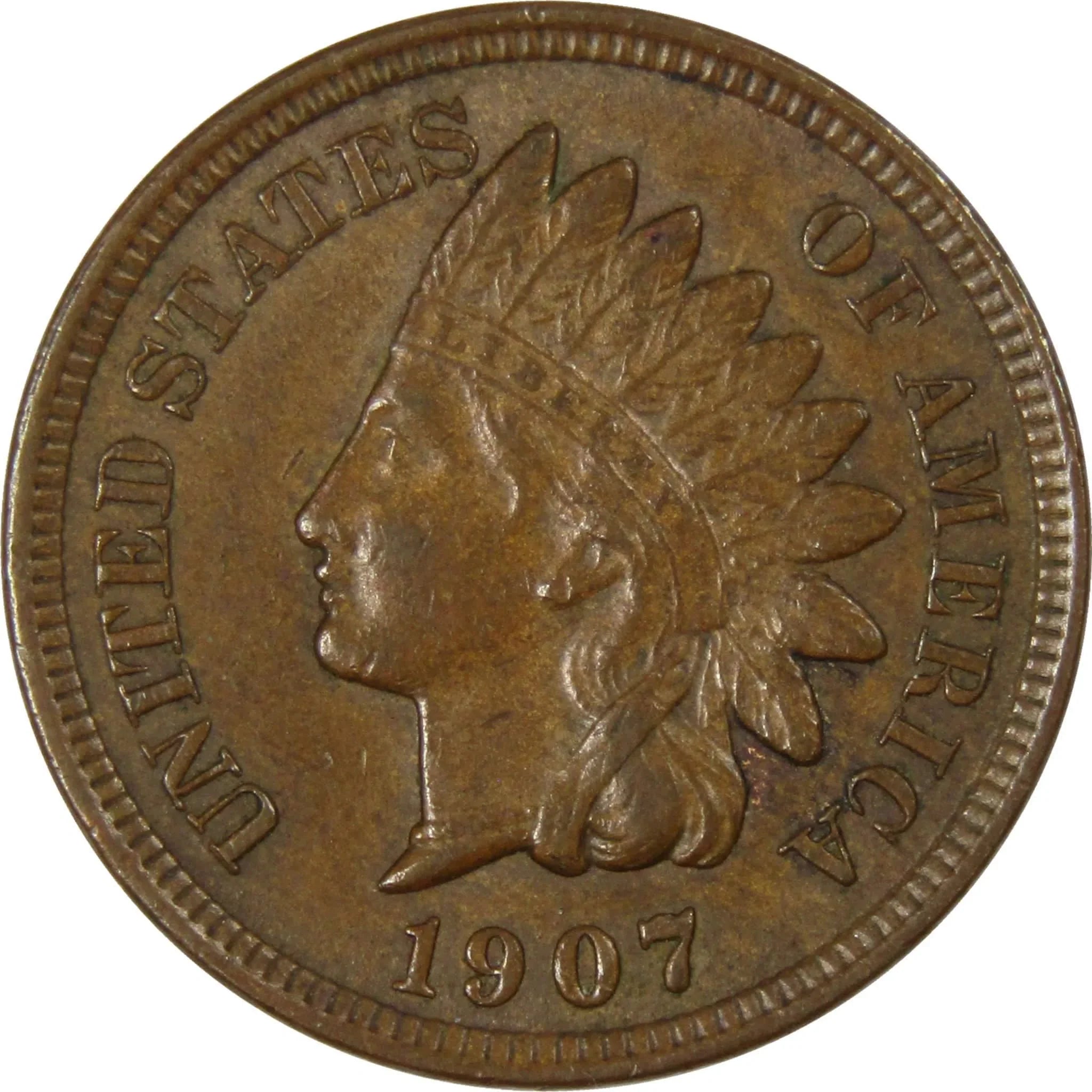 1907 Indian Head Cent AU About Uncirculated Bronze Penny 1c Coin Collectible