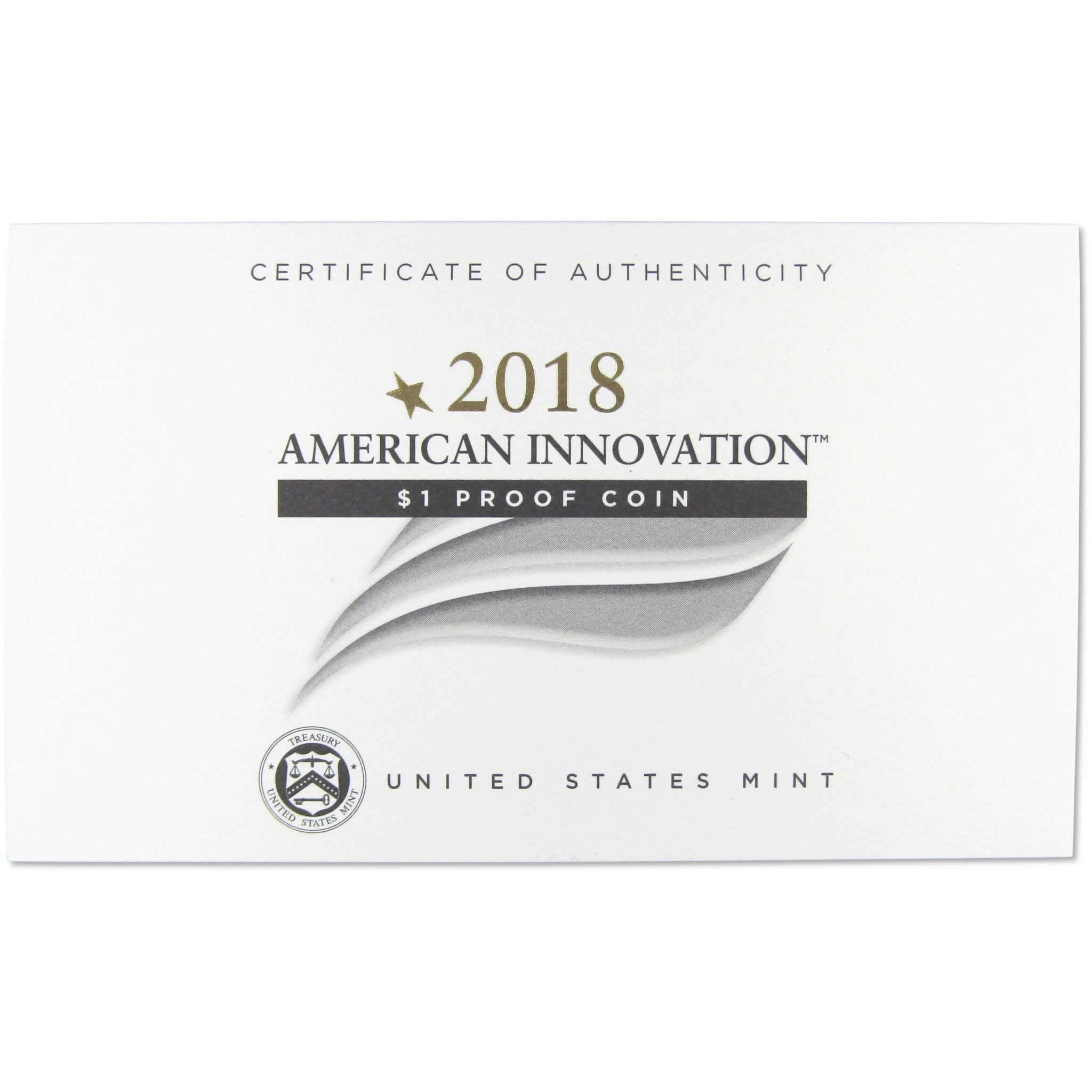 2018 S American Innovation Dollar Choice Proof $1 US Coin Collectible OGP COA